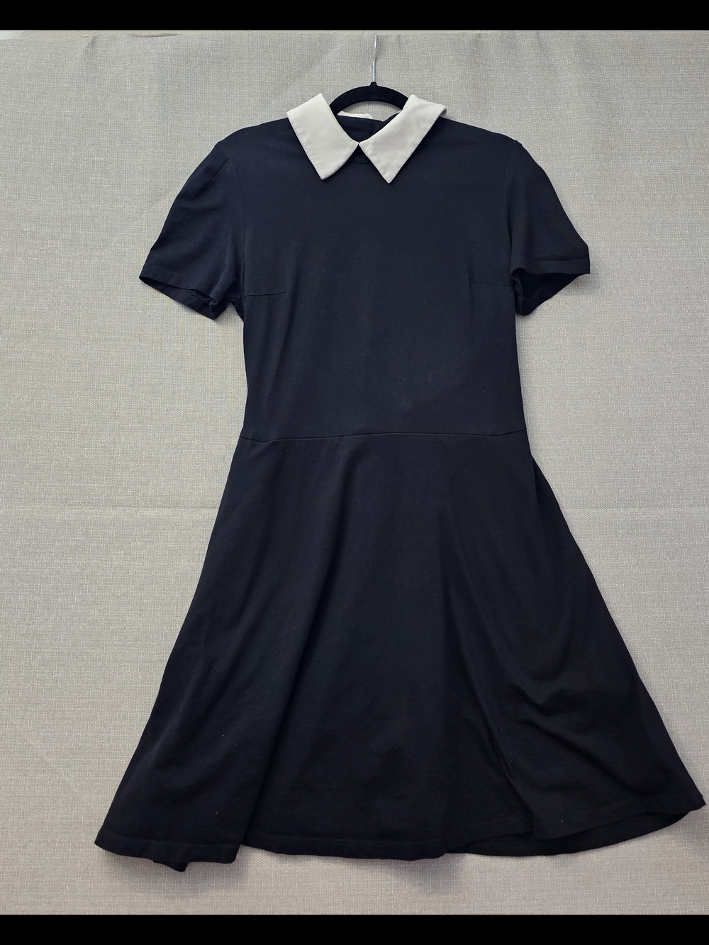 DEANDRI- Black Short-Sleeve Dress with White Peter Pan Collar XL